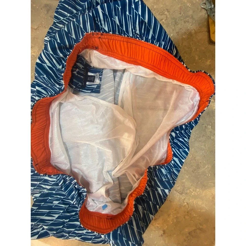 Lands End Mens 3XL/T 50-52 Blue Blue Print Swim Trunks Suit Big tall